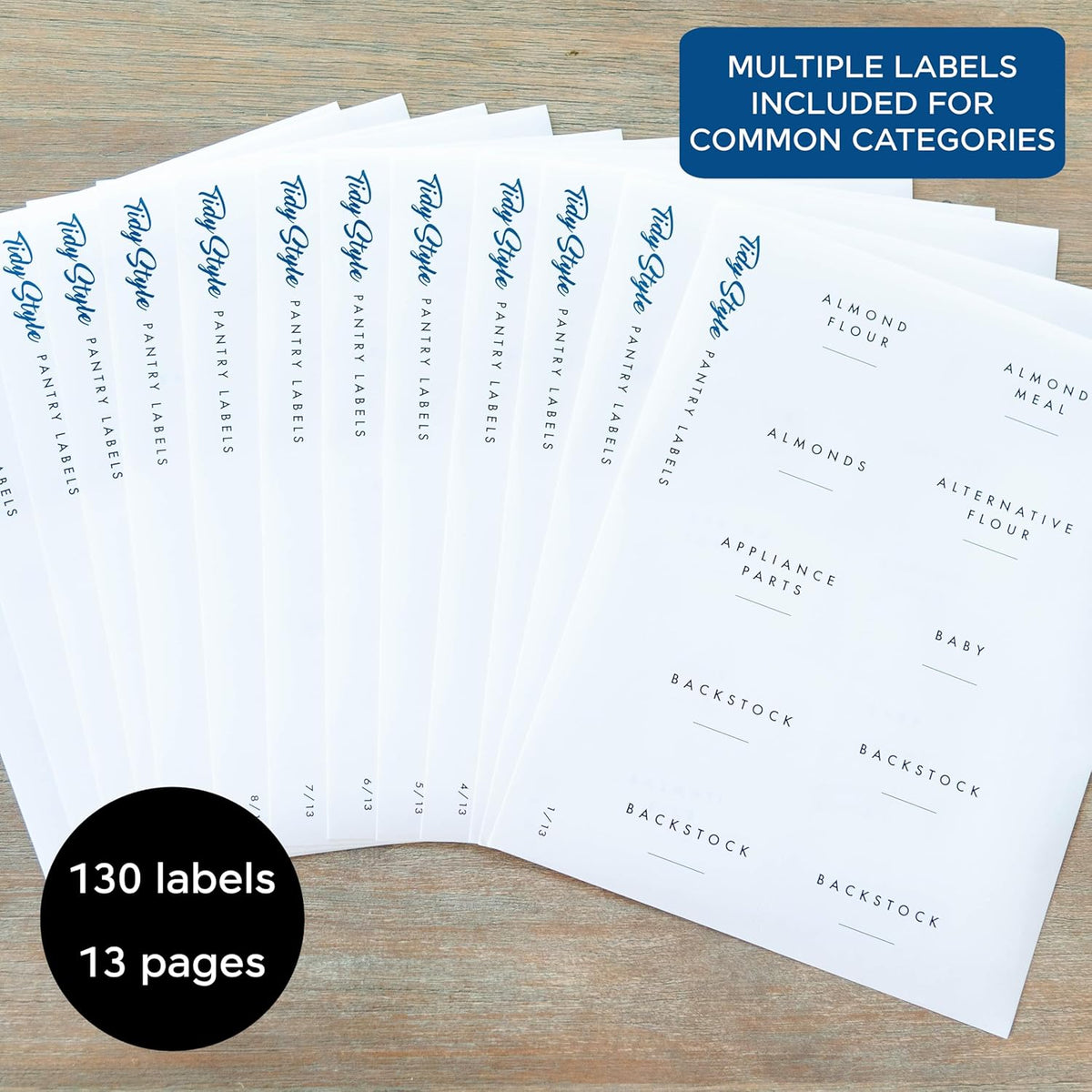 Pantry Labels, 130 Preprinted Vinyl Stickers for Food Containers, Water Resistant, 2 x 3 inches, Minimalist Labels for Organizing, Food Label for Jars, Storage Bins (White)