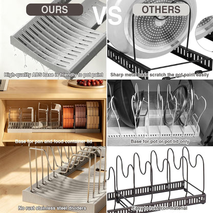 Pull Out Pots and Pans Organizer Under Cabinet, 22" Deep Expandable Pot Lid Organizer and Storage with 10 Adjustable Dividers Adhesive Pot and Pan Holder Rack with Handle Bracket(1 Pack,Black)