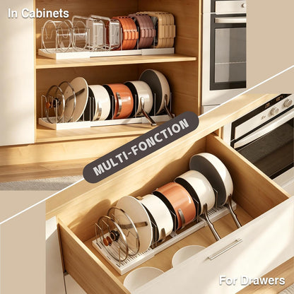 Pull Out Pots and Pans Organizer Under Cabinet, 22" Deep Expandable Pot Lid Organizer and Storage with 10 Adjustable Dividers Adhesive Pot and Pan Holder Rack with Handle Bracket(1 Pack,Black)
