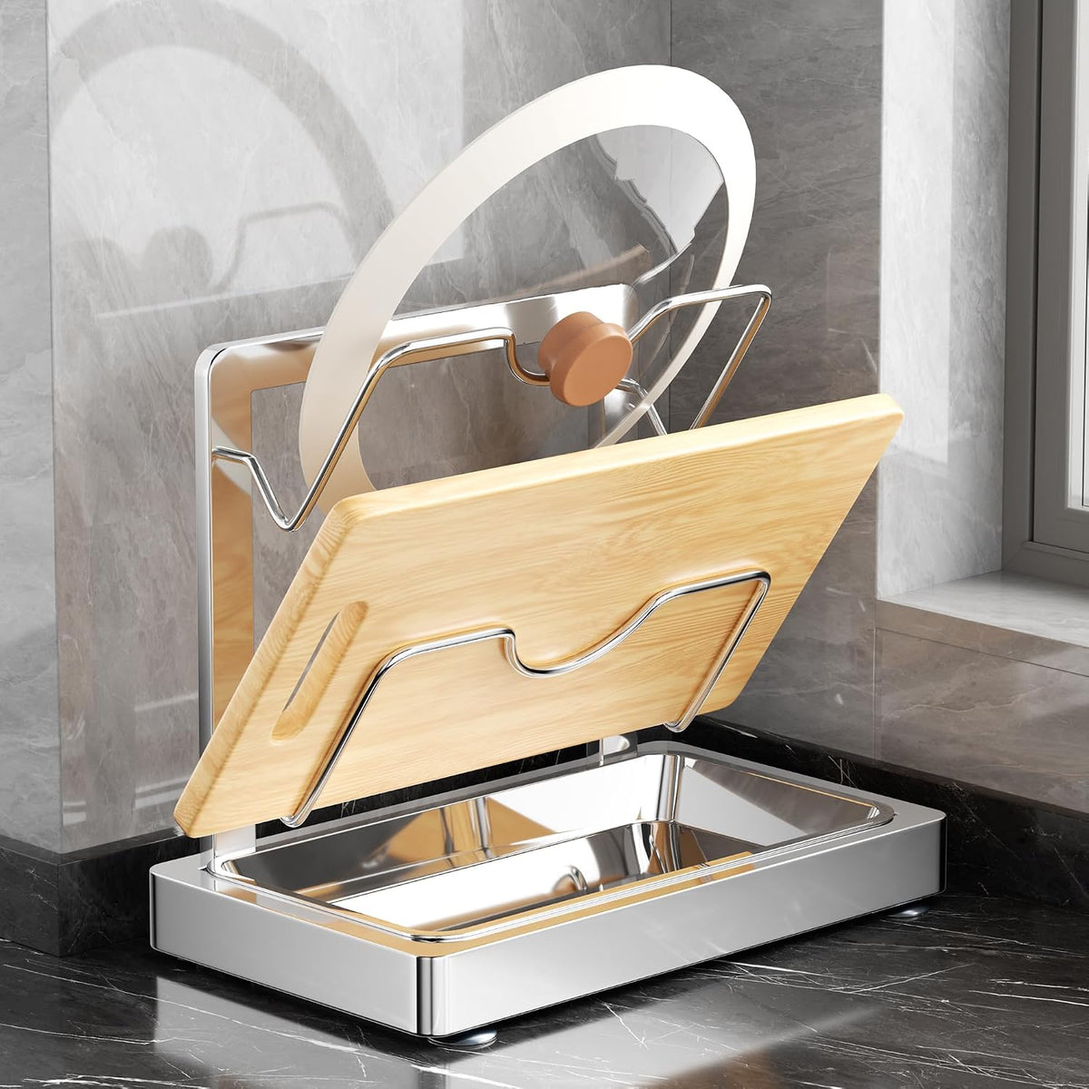 2 in 1 Stainless Pot lid holder & Cutting board holder for Kitchen, 2-Tier