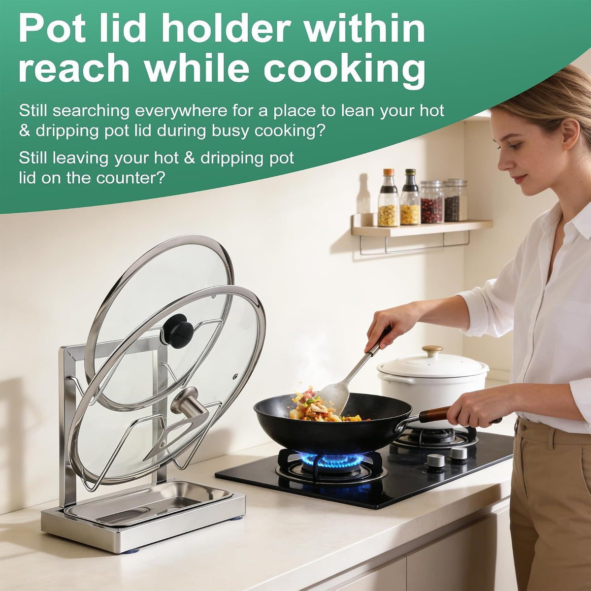 2 in 1 Stainless Pot lid holder & Cutting board holder for Kitchen, 2-Tier