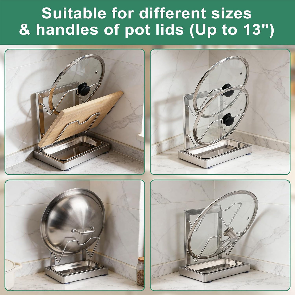 2 in 1 Stainless Pot lid holder & Cutting board holder for Kitchen, 2-Tier