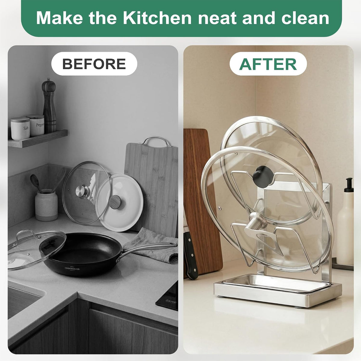 2 in 1 Stainless Pot lid holder & Cutting board holder for Kitchen, 2-Tier