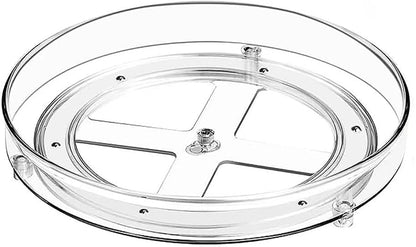 2 Tier Clear Lazy Susan Organizer for Fridge and Cabinet, 360° Rotating Makeup Organizer, Cosmetic Display Cases, Under Sink Turntable Organizer for Kitchen Bathroom Dorm