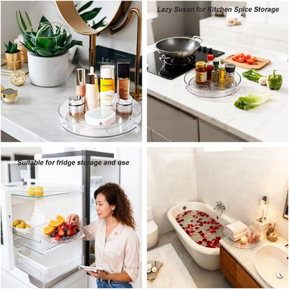 2 Tier Clear Lazy Susan Organizer for Fridge and Cabinet, 360° Rotating Makeup Organizer, Cosmetic Display Cases, Under Sink Turntable Organizer for Kitchen Bathroom Dorm