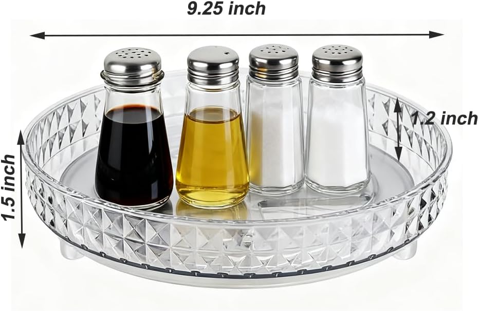 2 Tier Clear Lazy Susan Organizer for Fridge and Cabinet, 360° Rotating Makeup Organizer, Cosmetic Display Cases, Under Sink Turntable Organizer for Kitchen Bathroom Dorm
