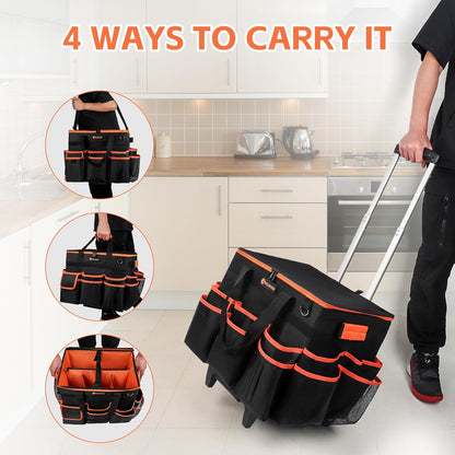  Large Rolling Cleaning Caddy with Wheels and Detachable Trolley, Extra Large Water-Resistant Cleaning Cart for Housekeepers, Cleaning Supplies Organizer with Multi-Pockets Tools Storage
