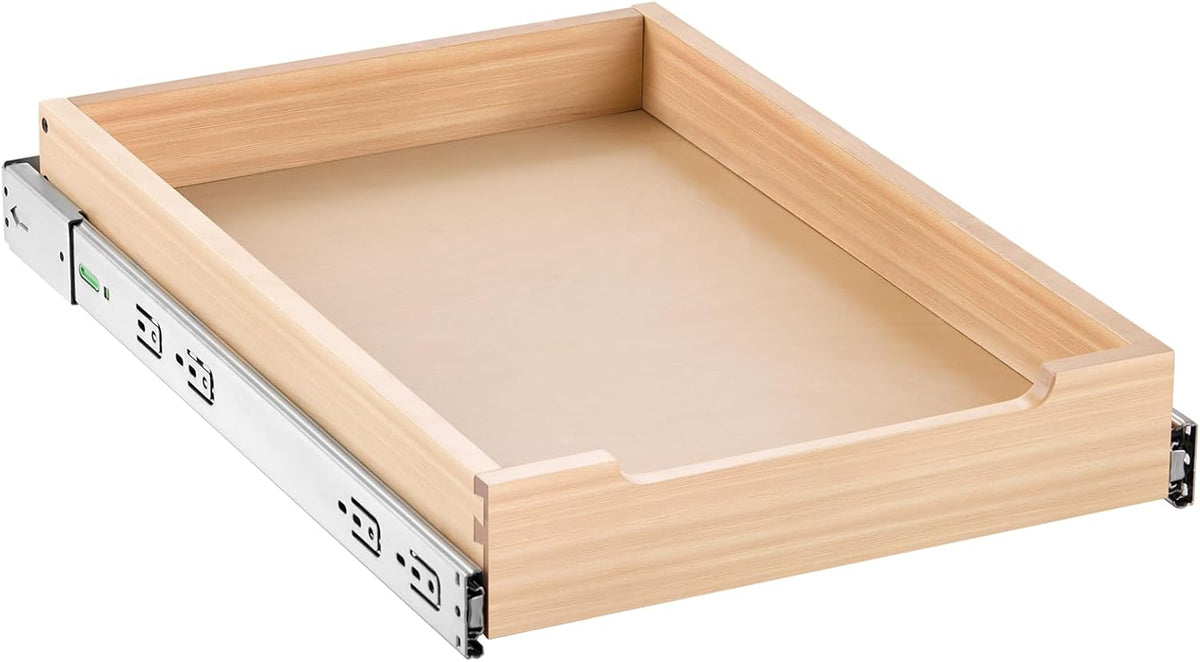 2 Tier Pull Out Cabinet Organizer, 14" W x 21" D Cabinet Drawer, Soft Close Slide out Shelf, Heavy-Duty Sliding Wood Drawer, Adjustable Base Cabinet Organization for Kitchen Pantry Bathroom