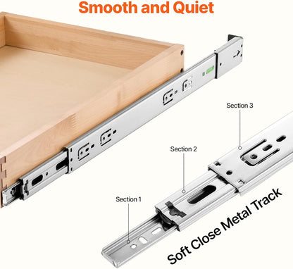 2 Tier Pull Out Cabinet Organizer, 14" W x 21" D Cabinet Drawer, Soft Close Slide out Shelf, Heavy-Duty Sliding Wood Drawer, Adjustable Base Cabinet Organization for Kitchen Pantry Bathroom