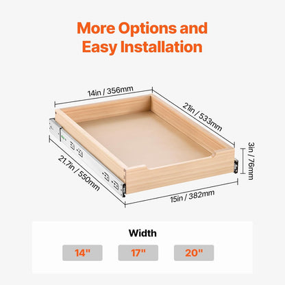 2 Tier Pull Out Cabinet Organizer, 14" W x 21" D Cabinet Drawer, Soft Close Slide out Shelf, Heavy-Duty Sliding Wood Drawer, Adjustable Base Cabinet Organization for Kitchen Pantry Bathroom