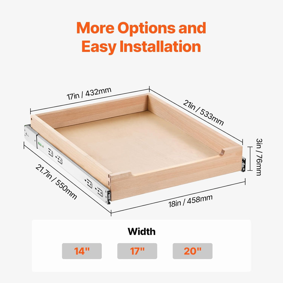2 Tier Pull Out Cabinet Organizer, 14" W x 21" D Cabinet Drawer, Soft Close Slide out Shelf, Heavy-Duty Sliding Wood Drawer, Adjustable Base Cabinet Organization for Kitchen Pantry Bathroom