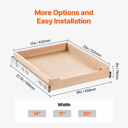 2 Tier Pull Out Cabinet Organizer, 14" W x 21" D Cabinet Drawer, Soft Close Slide out Shelf, Heavy-Duty Sliding Wood Drawer, Adjustable Base Cabinet Organization for Kitchen Pantry Bathroom