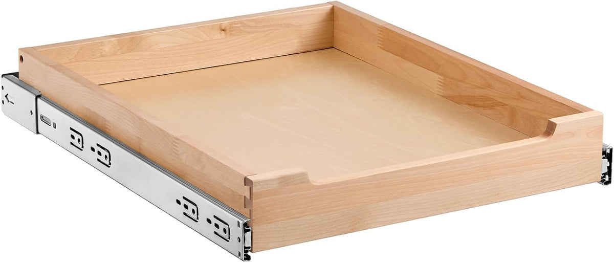 2 Tier Pull Out Cabinet Organizer, 14" W x 21" D Cabinet Drawer, Soft Close Slide out Shelf, Heavy-Duty Sliding Wood Drawer, Adjustable Base Cabinet Organization for Kitchen Pantry Bathroom