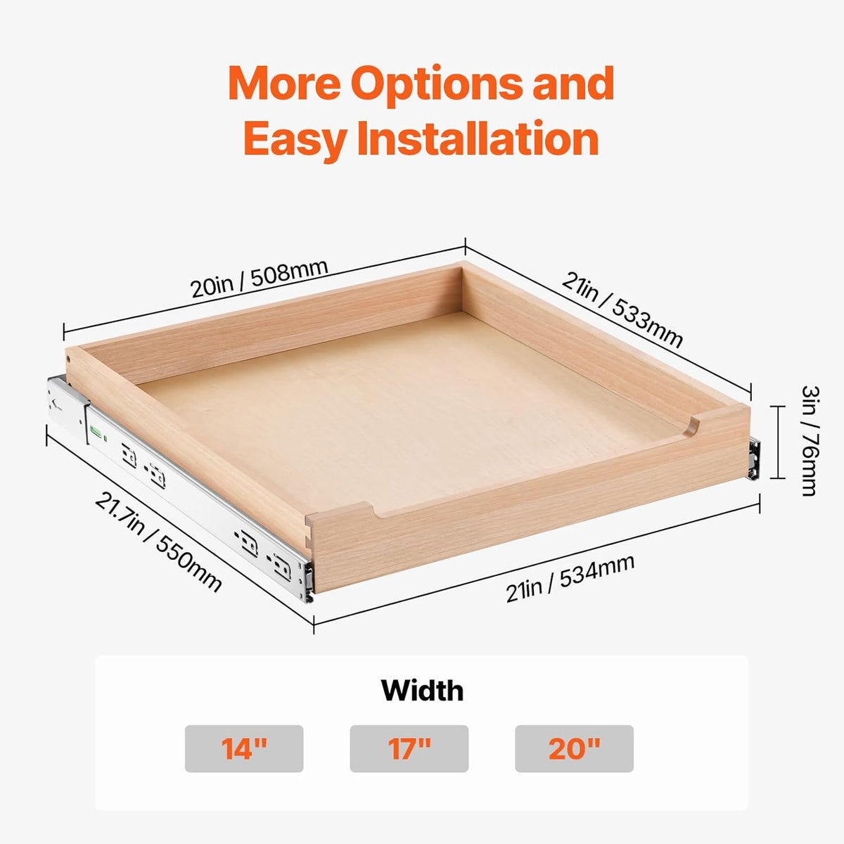 2 Tier Pull Out Cabinet Organizer, 14" W x 21" D Cabinet Drawer, Soft Close Slide out Shelf, Heavy-Duty Sliding Wood Drawer, Adjustable Base Cabinet Organization for Kitchen Pantry Bathroom
