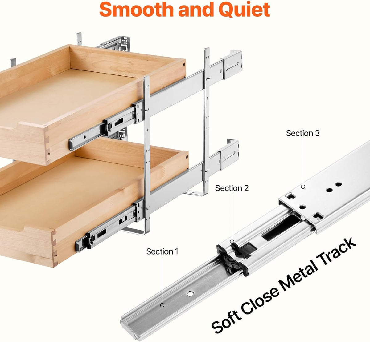 2 Tier Pull Out Cabinet Organizer, 14" W x 21" D Cabinet Drawer, Soft Close Slide out Shelf, Heavy-Duty Sliding Wood Drawer, Adjustable Base Cabinet Organization for Kitchen Pantry Bathroom