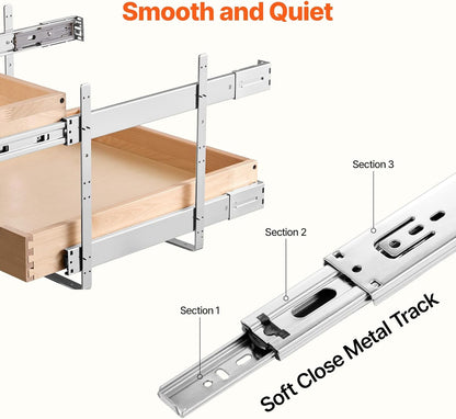 2 Tier Pull Out Cabinet Organizer, 14" W x 21" D Cabinet Drawer, Soft Close Slide out Shelf, Heavy-Duty Sliding Wood Drawer, Adjustable Base Cabinet Organization for Kitchen Pantry Bathroom