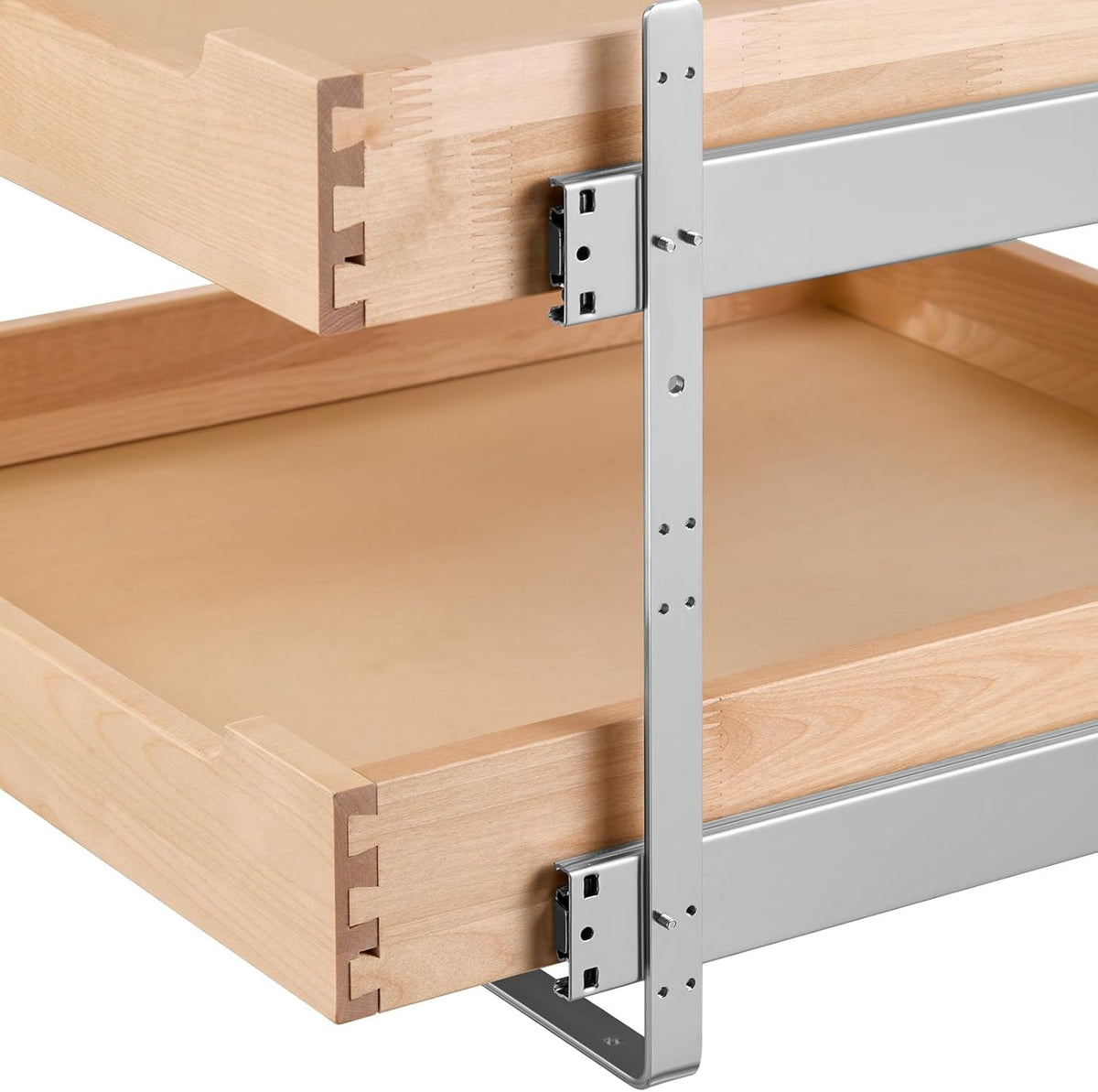 2 Tier Pull Out Cabinet Organizer, 14" W x 21" D Cabinet Drawer, Soft Close Slide out Shelf, Heavy-Duty Sliding Wood Drawer, Adjustable Base Cabinet Organization for Kitchen Pantry Bathroom