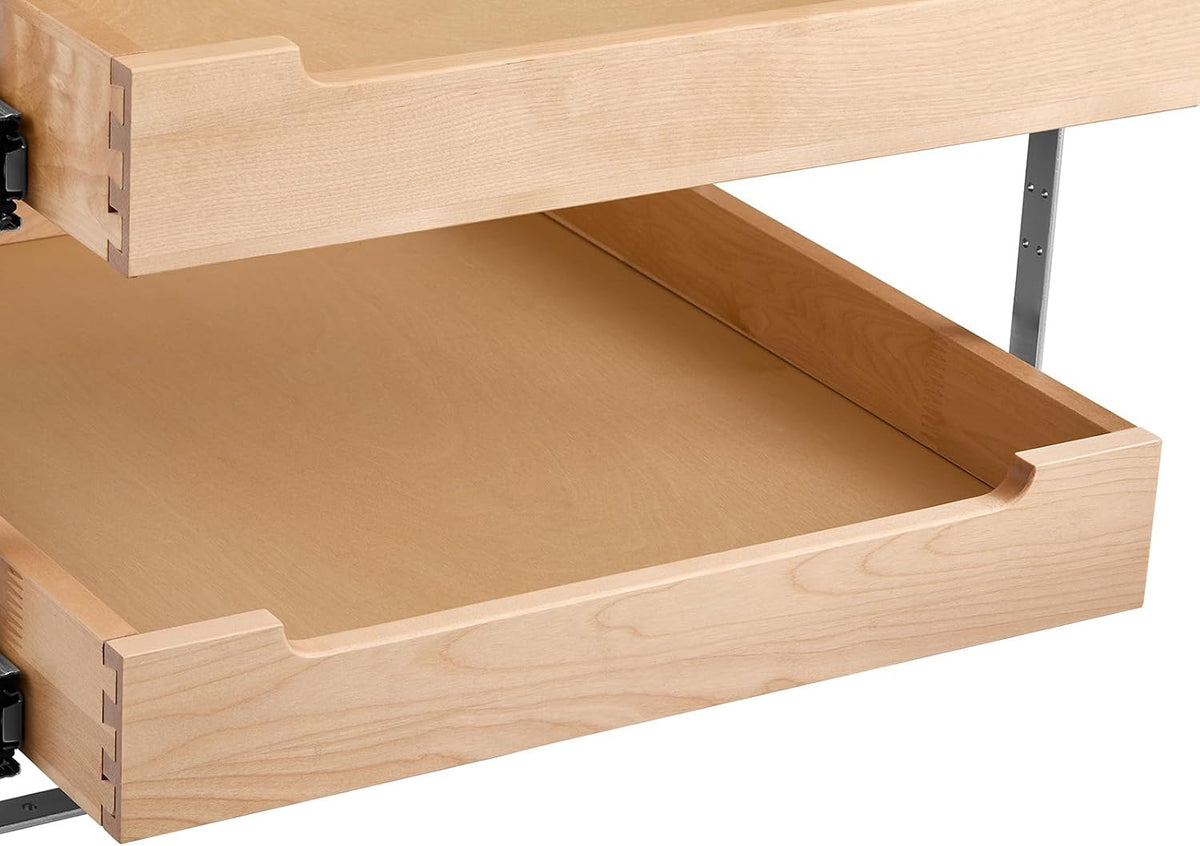 2 Tier Pull Out Cabinet Organizer, 14" W x 21" D Cabinet Drawer, Soft Close Slide out Shelf, Heavy-Duty Sliding Wood Drawer, Adjustable Base Cabinet Organization for Kitchen Pantry Bathroom