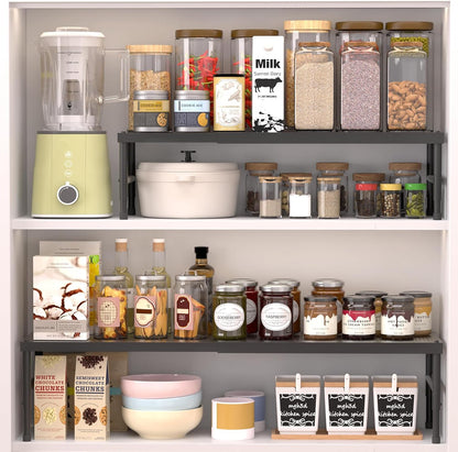 HI NINGER Expandable adjustable stackable kitchen organizer,Spice Racks,Counter Shelf for Cabinets,Small Cupboard Organizers,Heavy Duty Metal Pantry Storage Shelves Racks for kitchen,cabinet