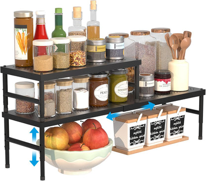 HI NINGER Expandable adjustable stackable kitchen organizer,Spice Racks,Counter Shelf for Cabinets,Small Cupboard Organizers,Heavy Duty Metal Pantry Storage Shelves Racks for kitchen,cabinet