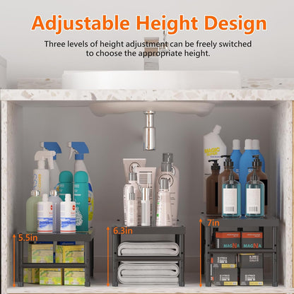 HI NINGER Expandable adjustable stackable kitchen organizer,Spice Racks,Counter Shelf for Cabinets,Small Cupboard Organizers,Heavy Duty Metal Pantry Storage Shelves Racks for kitchen,cabinet