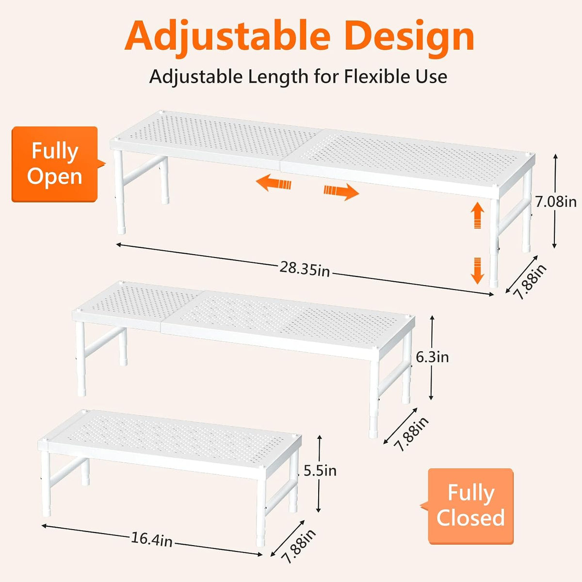 HI NINGER Expandable adjustable stackable kitchen organizer,Spice Racks,Counter Shelf for Cabinets,Small Cupboard Organizers,Heavy Duty Metal Pantry Storage Shelves Racks for kitchen,cabinet