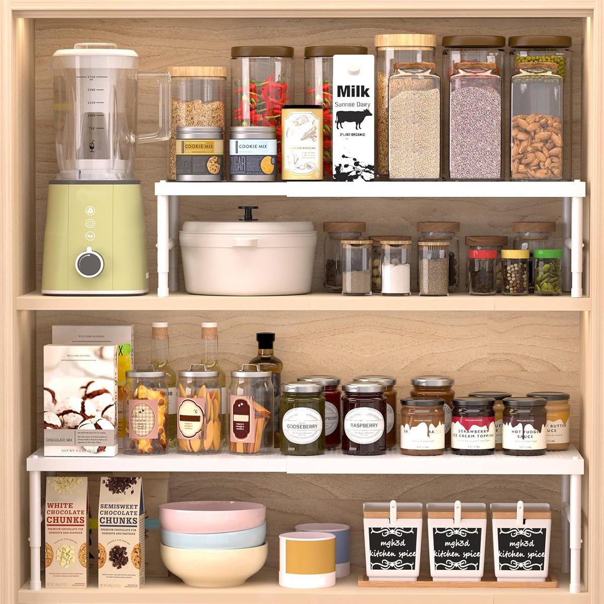 HI NINGER Expandable adjustable stackable kitchen organizer,Spice Racks,Counter Shelf for Cabinets,Small Cupboard Organizers,Heavy Duty Metal Pantry Storage Shelves Racks for kitchen,cabinet