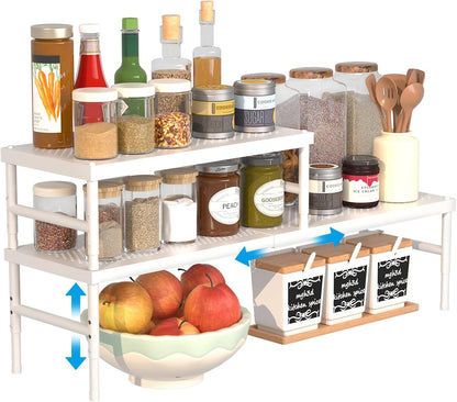HI NINGER Expandable adjustable stackable kitchen organizer,Spice Racks,Counter Shelf for Cabinets,Small Cupboard Organizers,Heavy Duty Metal Pantry Storage Shelves Racks for kitchen,cabinet