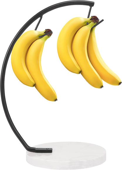 Banana Holder with Marble Base, Metal Banana Hanger Modern Tree Stand with Hook, Stylish Banana Keeper Fresh Fruit Storage Organizer Freestanding for Kitchen Countertop (Chrome, Single Hook)