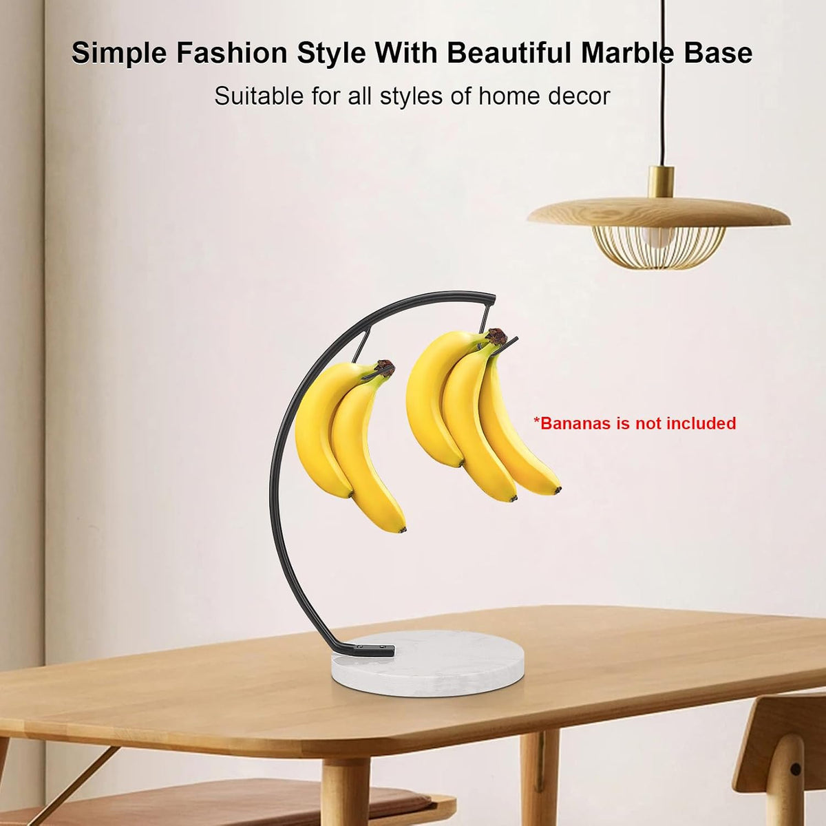 Banana Holder with Marble Base, Metal Banana Hanger Modern Tree Stand with Hook, Stylish Banana Keeper Fresh Fruit Storage Organizer Freestanding for Kitchen Countertop (Chrome, Single Hook)