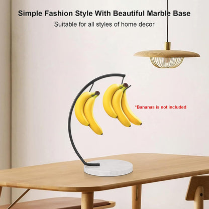 Banana Holder with Marble Base, Metal Banana Hanger Modern Tree Stand with Hook, Stylish Banana Keeper Fresh Fruit Storage Organizer Freestanding for Kitchen Countertop (Chrome, Single Hook)