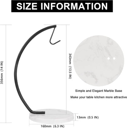 Banana Holder with Marble Base, Metal Banana Hanger Modern Tree Stand with Hook, Stylish Banana Keeper Fresh Fruit Storage Organizer Freestanding for Kitchen Countertop (Chrome, Single Hook)