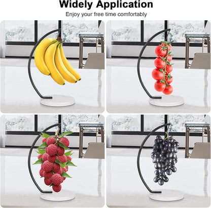 Banana Holder with Marble Base, Metal Banana Hanger Modern Tree Stand with Hook, Stylish Banana Keeper Fresh Fruit Storage Organizer Freestanding for Kitchen Countertop (Chrome, Single Hook)