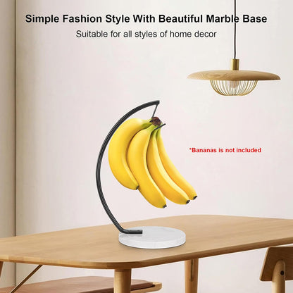 Banana Holder with Marble Base, Metal Banana Hanger Modern Tree Stand with Hook, Stylish Banana Keeper Fresh Fruit Storage Organizer Freestanding for Kitchen Countertop (Chrome, Single Hook)