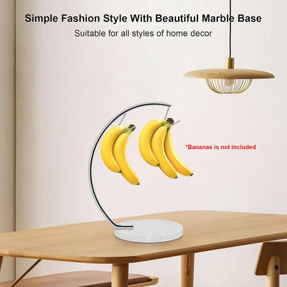 Banana Holder with Marble Base, Metal Banana Hanger Modern Tree Stand with Hook, Stylish Banana Keeper Fresh Fruit Storage Organizer Freestanding for Kitchen Countertop (Chrome, Single Hook)