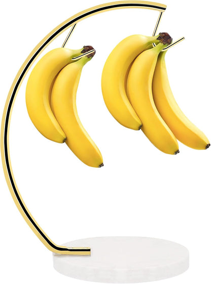 Banana Holder with Marble Base, Metal Banana Hanger Modern Tree Stand with Hook, Stylish Banana Keeper Fresh Fruit Storage Organizer Freestanding for Kitchen Countertop (Chrome, Single Hook)