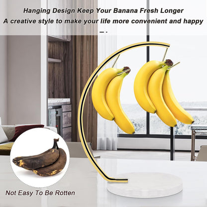 Banana Holder with Marble Base, Metal Banana Hanger Modern Tree Stand with Hook, Stylish Banana Keeper Fresh Fruit Storage Organizer Freestanding for Kitchen Countertop (Chrome, Single Hook)