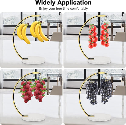 Banana Holder with Marble Base, Metal Banana Hanger Modern Tree Stand with Hook, Stylish Banana Keeper Fresh Fruit Storage Organizer Freestanding for Kitchen Countertop (Chrome, Single Hook)