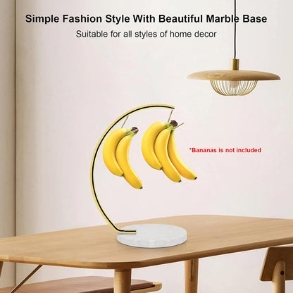 Banana Holder with Marble Base, Metal Banana Hanger Modern Tree Stand with Hook, Stylish Banana Keeper Fresh Fruit Storage Organizer Freestanding for Kitchen Countertop (Chrome, Single Hook)