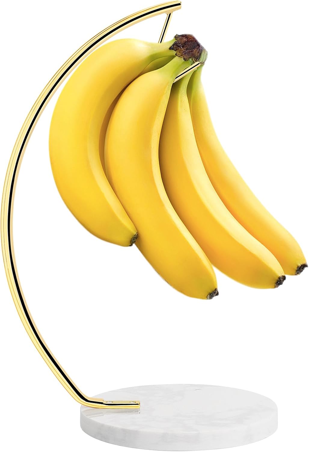 Banana Holder with Marble Base, Metal Banana Hanger Modern Tree Stand with Hook, Stylish Banana Keeper Fresh Fruit Storage Organizer Freestanding for Kitchen Countertop (Chrome, Single Hook)
