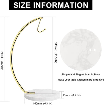 Banana Holder with Marble Base, Metal Banana Hanger Modern Tree Stand with Hook, Stylish Banana Keeper Fresh Fruit Storage Organizer Freestanding for Kitchen Countertop (Chrome, Single Hook)