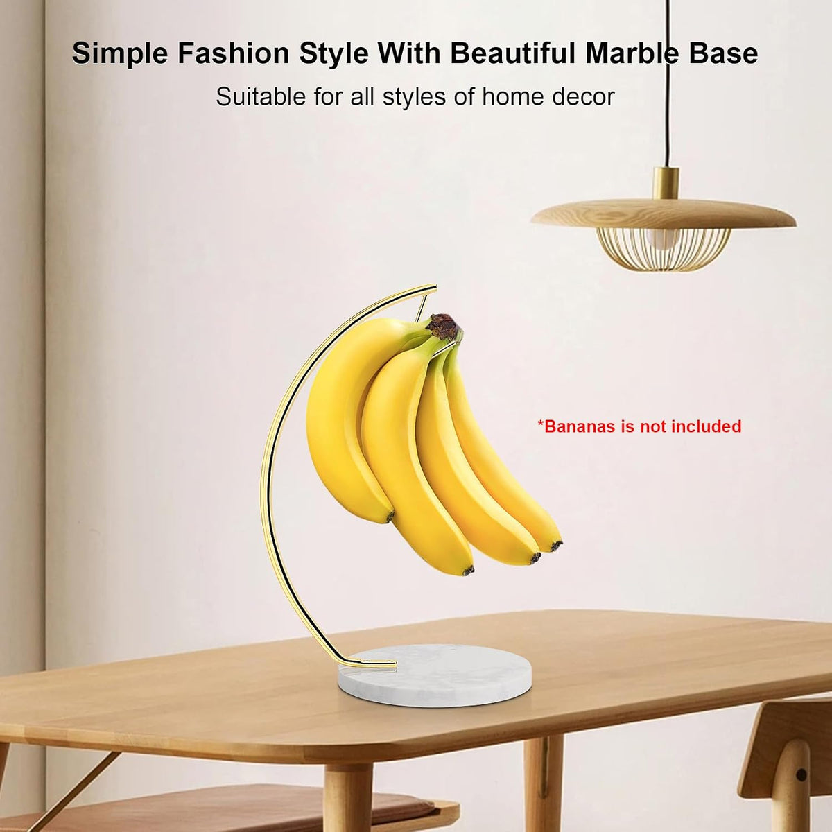 Banana Holder with Marble Base, Metal Banana Hanger Modern Tree Stand with Hook, Stylish Banana Keeper Fresh Fruit Storage Organizer Freestanding for Kitchen Countertop (Chrome, Single Hook)