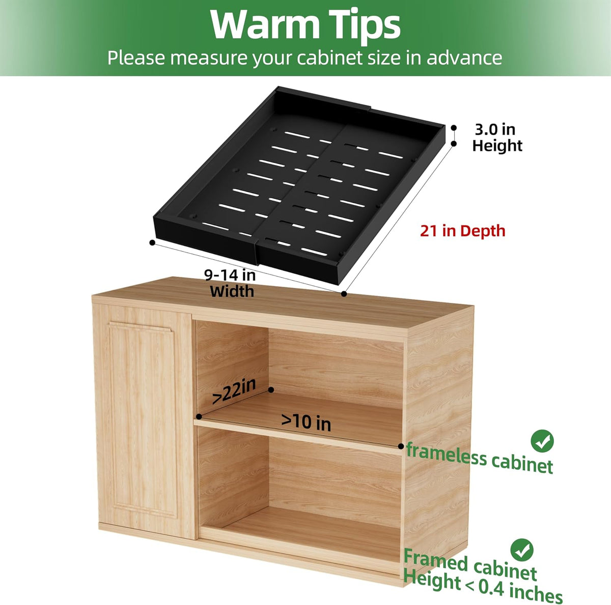 Expandable Pull Out Cabinet Organizer,21" Deep | Pull Out Drawers for Cabinets with width from 12" to 20",Sliding Drawers for Cabinets with Upgrade 3 Slide Rails,hold 65 lbs