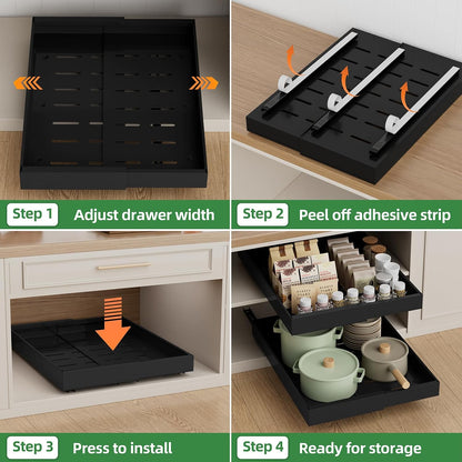 Expandable Pull Out Cabinet Organizer,21" Deep | Pull Out Drawers for Cabinets with width from 12" to 20",Sliding Drawers for Cabinets with Upgrade 3 Slide Rails,hold 65 lbs