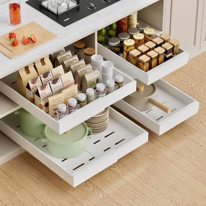 Expandable Pull Out Cabinet Organizer,21" Deep | Pull Out Drawers for Cabinets with width from 12" to 20",Sliding Drawers for Cabinets with Upgrade 3 Slide Rails,hold 65 lbs