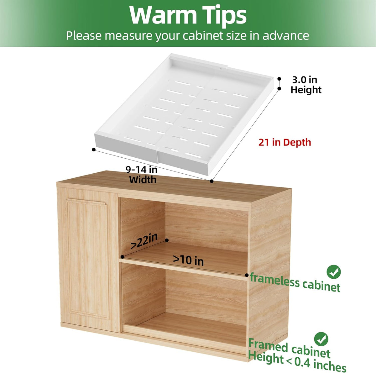Expandable Pull Out Cabinet Organizer,21" Deep | Pull Out Drawers for Cabinets with width from 12" to 20",Sliding Drawers for Cabinets with Upgrade 3 Slide Rails,hold 65 lbs
