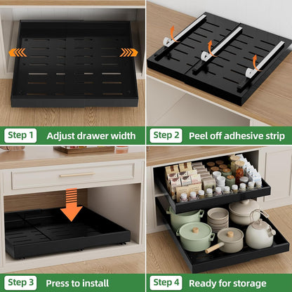 Expandable Pull Out Cabinet Organizer,21" Deep | Pull Out Drawers for Cabinets with width from 12" to 20",Sliding Drawers for Cabinets with Upgrade 3 Slide Rails,hold 65 lbs