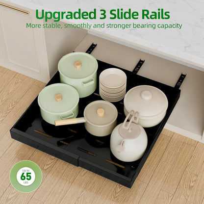 Expandable Pull Out Cabinet Organizer,21" Deep | Pull Out Drawers for Cabinets with width from 12" to 20",Sliding Drawers for Cabinets with Upgrade 3 Slide Rails,hold 65 lbs