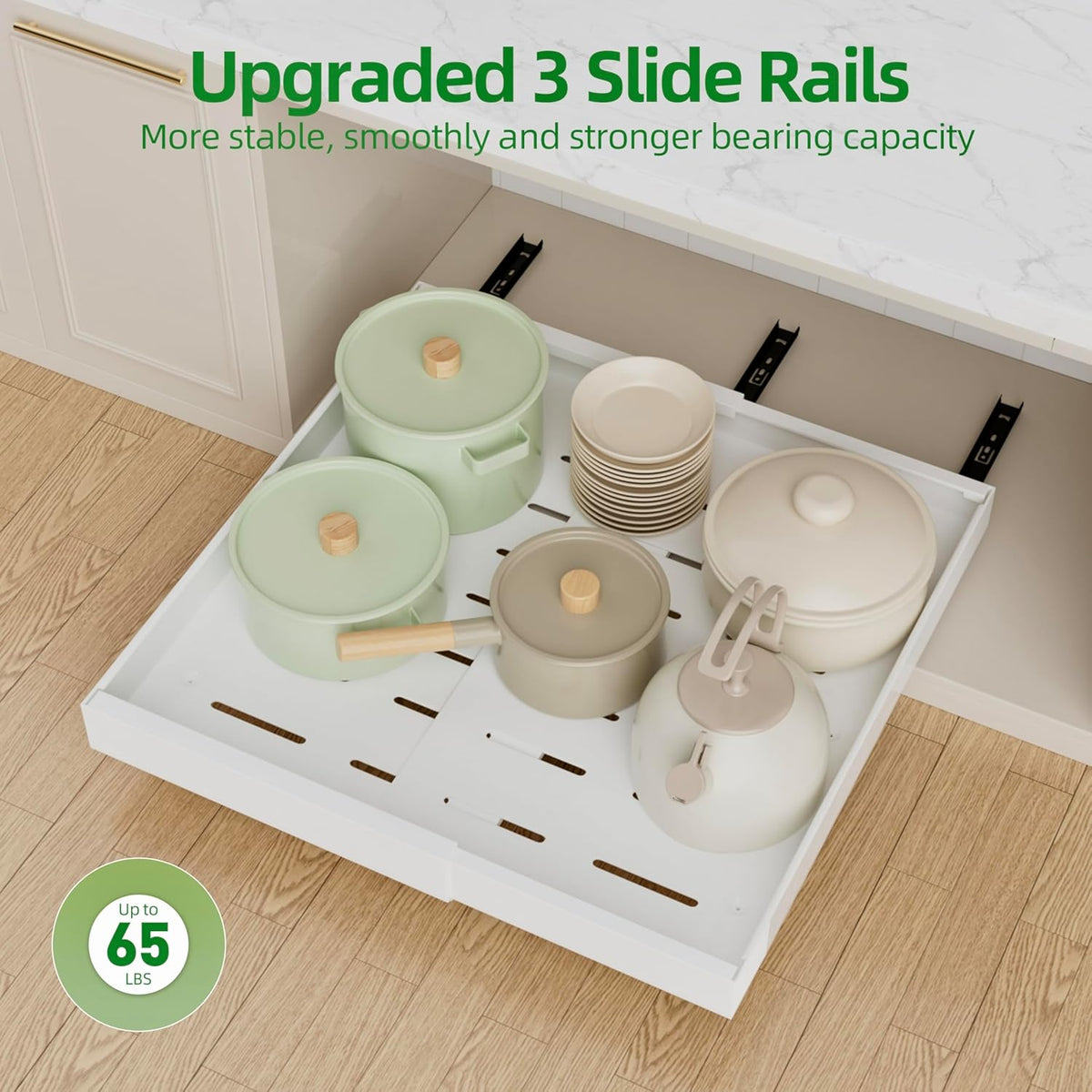 Expandable Pull Out Cabinet Organizer,21" Deep | Pull Out Drawers for Cabinets with width from 12" to 20",Sliding Drawers for Cabinets with Upgrade 3 Slide Rails,hold 65 lbs