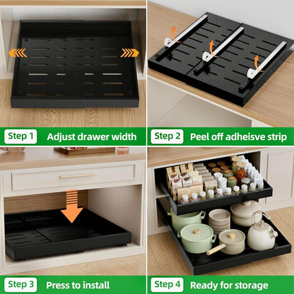 Expandable Pull Out Cabinet Organizer,21" Deep | Pull Out Drawers for Cabinets with width from 12" to 20",Sliding Drawers for Cabinets with Upgrade 3 Slide Rails,hold 65 lbs